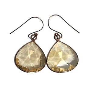 Citrine Pear Solitaire Rose Over Sterling Silver Dangle Earrings